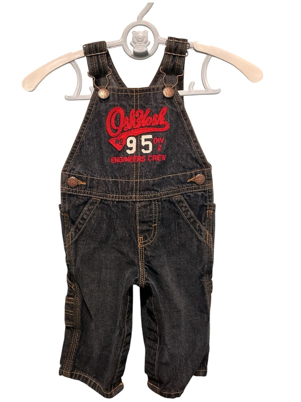 3/$15 OshKosh B'gosh Dark Denim Overalls with Red Chest Embroidery